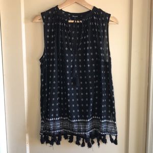 Madewell geometric print tassel hem tank top